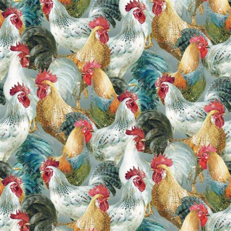 Rooster Fabric By The Yard Cotton Quilt Animal Chicken Farm Fabric 1