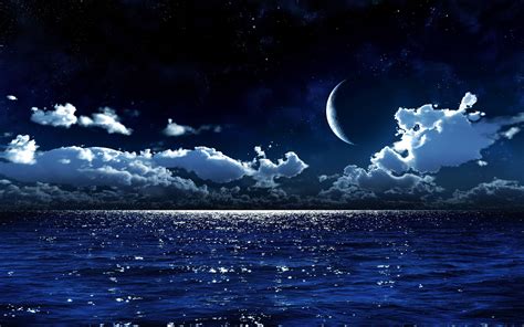 Moonlight Sea Beach Luna Blue Ocean Water Photos
