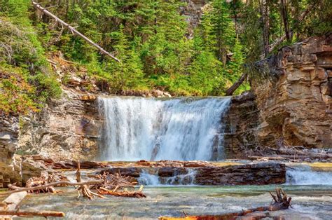 Waterfall At Johnston Canyon In Banff National Park Stock Image Image