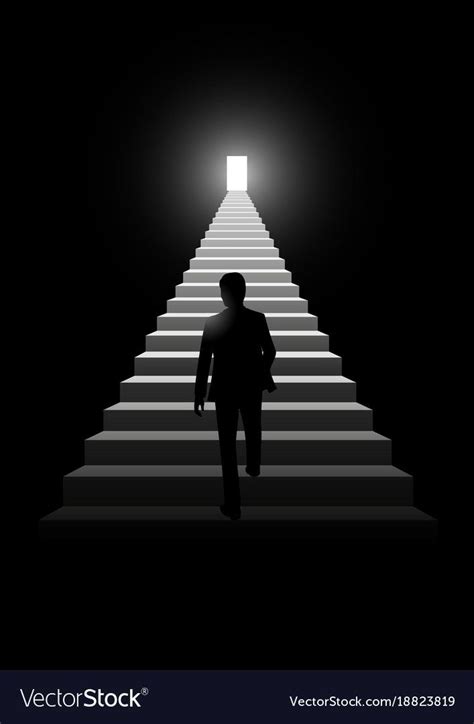 A Man Walking Up Stairs To The Light At The End