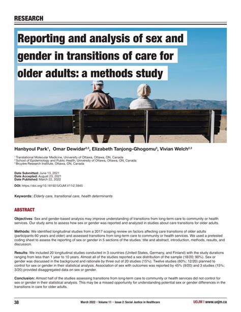 pdf reporting and analysis of sex and gender in transitions of care for older adults a