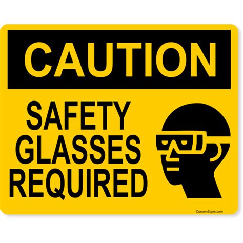 caution safety glasses required full color sign 8 x 10 hc brands
