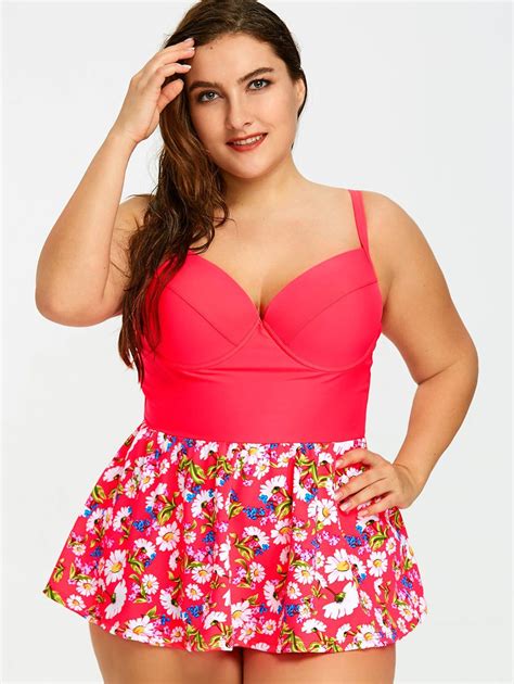 2018 Push Up Floral Skirted Plus Size Tankini Floral Xl In Tankinis