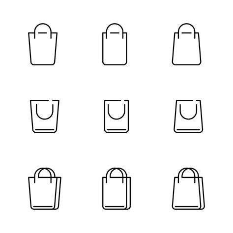 9 Pack Icon In The Form Of Thin Line Shopping Bag Icons Collection Of