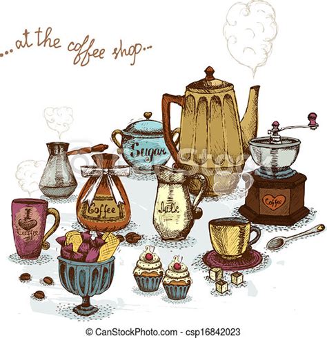 Vector Illustration Of Coffee Shop Still Life Set Vector Illustration
