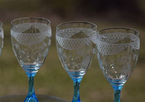 Vintage Etched Crystal Wine Glasses Set Of 4 Tiffin Franciscan Circa