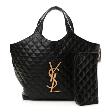 SAINT LAURENT Lambskin Quilted Maxi Icare Shopping Tote Black 1067409