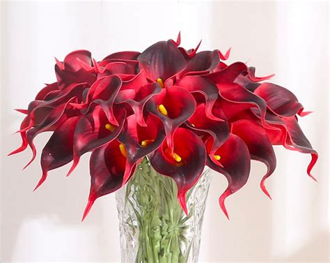 Set Of 20 Stems Artificial Calla Lily Stems Deep Red Real Etsy