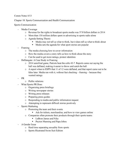 Chapter 18 Sports Communication And Health Communication Comm Notes 4