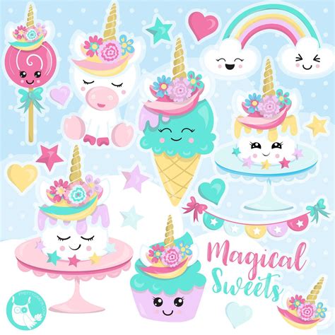 Buy 10 Get 10 Off Unicorn Clipart Commercial Use Sweets Etsy
