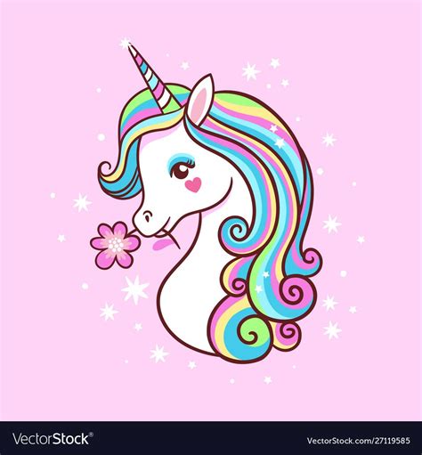 Unicorn On A Pink Background With Stars Postcard With Milvm Mythical