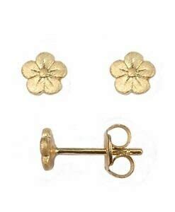 Cherry Blossom Flower Studs Earrings Brushed Kt Gold Vermeille