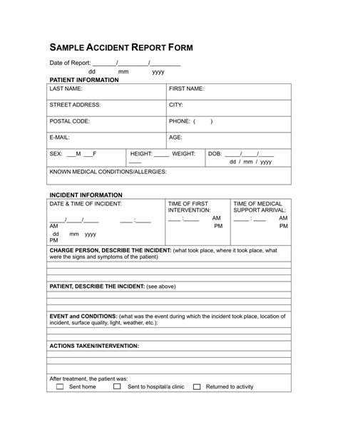 Printable Accident Report Form Printable Forms Free Online