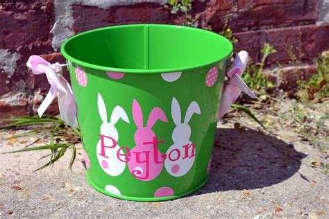 EASTER Bucket Lime Green QT Tin Bucket PERSONALIZED Pail