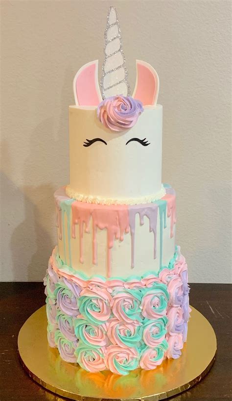 Making a unicorn cake for a unicorn party to celebrate a birthday, baby shower or wedding? 3-tier Tri-color Unicorn Buttercream Birthday Cake ...