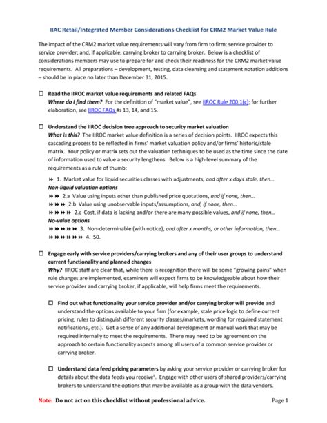 sample iiac retail integrated member considerations checklist