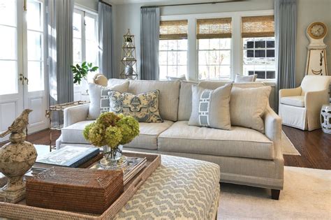 Traditional Living Room With Blues Creams And Grays Serene Timeless