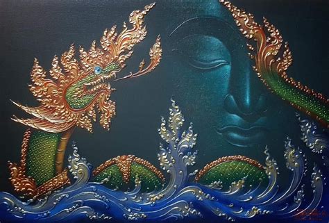 Naga Buddha Painting South Asian Art Royal Thai Art