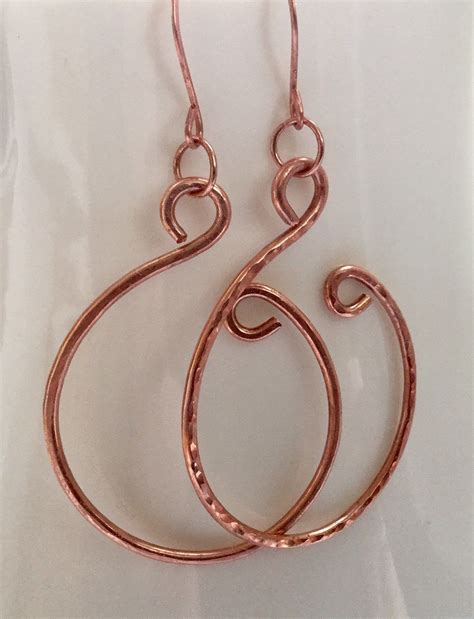 Handmade Copper Hoop Earrings Hammered Copper Drop Earrings Etsy