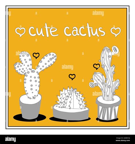 Cactus Vector Illustrations Hand Drawn Outline Cactus Set Stock Vector