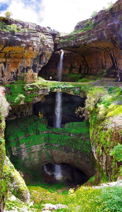 The 250m High Baatara Gorge Waterfall At Tannourine In Lebanon Cascades