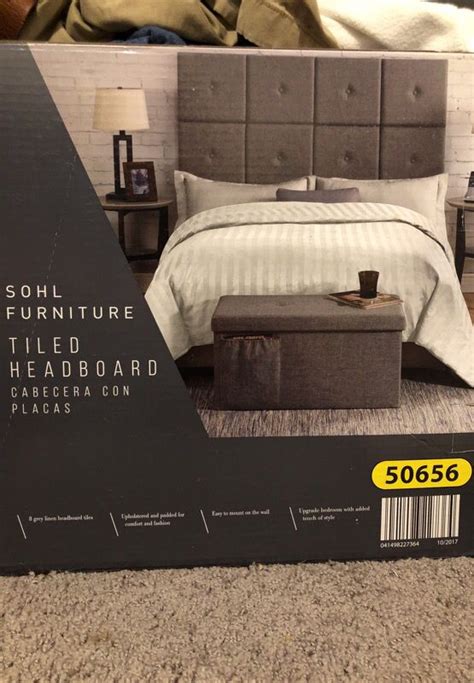 Brand New Still In The Box Queen Grey Sohl Tiled Headboard For Sale
