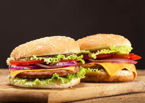 Fresh Burgers On Wooden Background Stock Image Image Of Appetizer