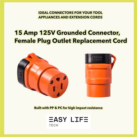 Grounded Connector Female Plug Outlet Replacement Cord