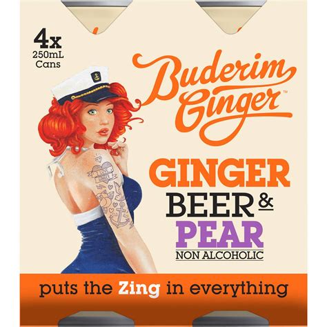 Buderim Ginger Beer Pear 4x250ml Cans Woolworths