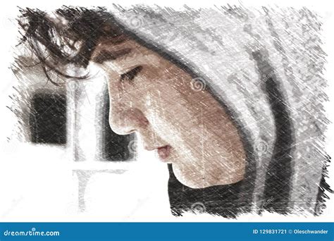 Sketch Of Boy In Hoodie Img Level