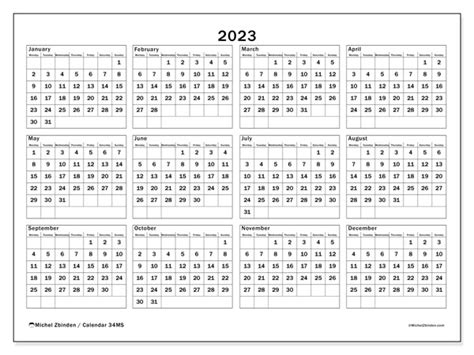 2023 Printable Calendar “33ms” Michel Zbinden Uk