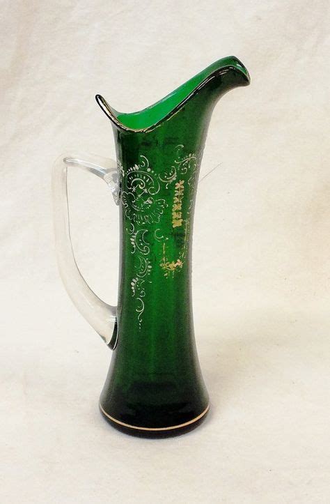 Bohemiam Moser Green Glass Pitcher 9 3 4 Tall 5 By Arusantiques Green Glass