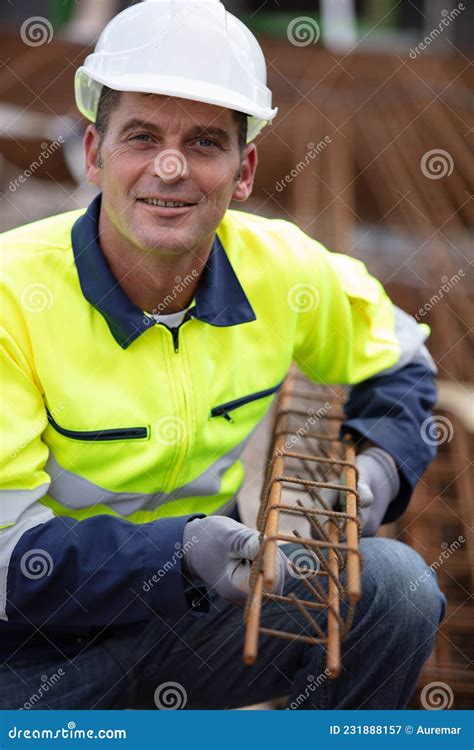 Worker Building House At Construction Site Stock Image Image Of