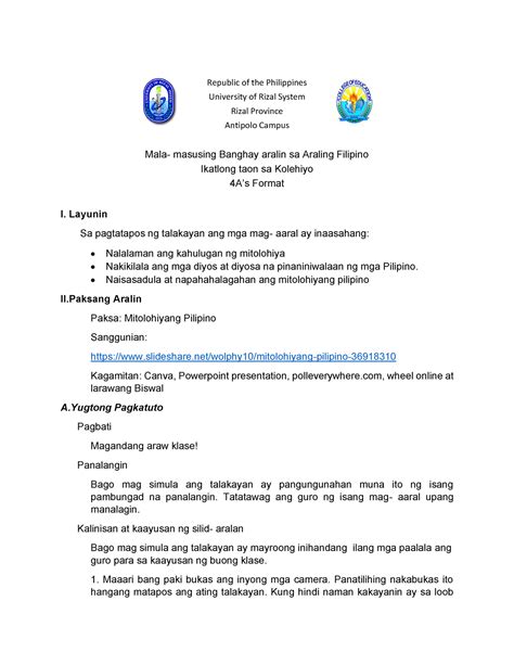 Lp G10 Docx Mala Masusing Banghay Aralin Sa Filipino 10 Pamantayang