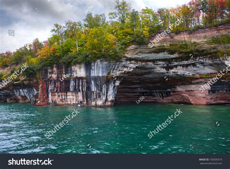 Pictured Rocks Arch Colorful Textured Trees Stock Photo 159205319