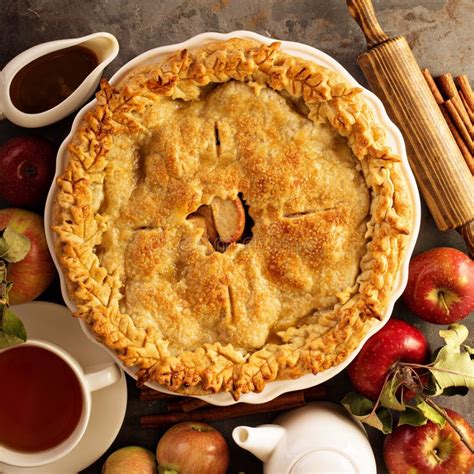 Apple Pie Decorated With Fall Leaves Stock Image Image Of Fruit