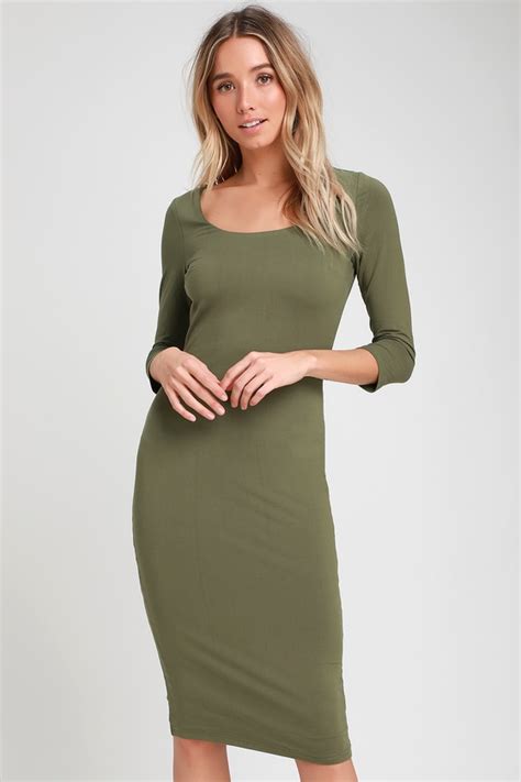 Cute Olive Green Dress Olive Bodycon Dress Olive Midi Dress Lulus