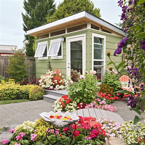 Modern Shed With Colorful Flowers Shed Playhouse Modern Shed Modern