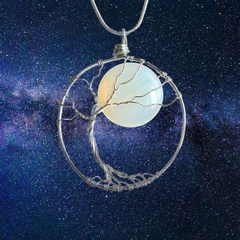 Celestial Jewelry Opalite Full Moon Necklace Elven Tree Of Etsy