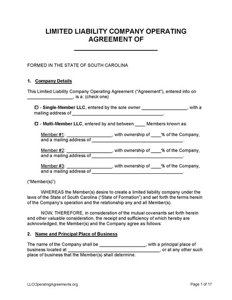 South Carolina Llc Operating Agreement Free Llc Operating Agreements