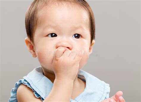 Baby Girl Sucking Her Finger Into Mouth Stock Image Image Of Joyful