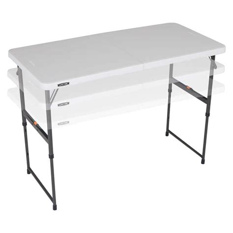 Lifetime 4 Ft One Hand Adjustable Height Fold In Half Resin Table