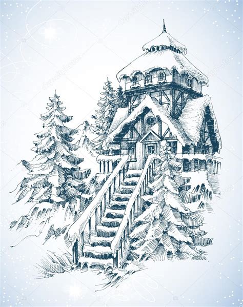 In this tutorial we are going to show how to draw an egg shape with python turtle. Vector: snow sketch | Winter nature, pine trees and house ...