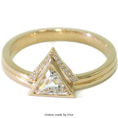 White Sapphire Geometric Triangle Diamond Engagement Ring Set Etsy