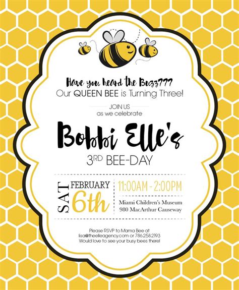 bumble bee birthday party invite