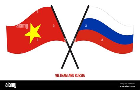 Vietnam And Russia Flags Crossed And Waving Flat Style Official