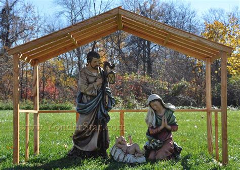 Large Outdoor Nativity Set With Wooden Stable Yonderstar