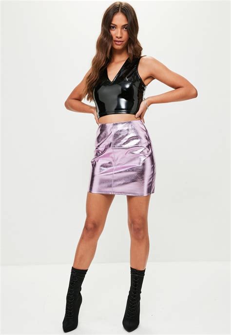 Missguided Pink Metallic Mini Skirt Skirts Shiny Skirts Womens Skirt