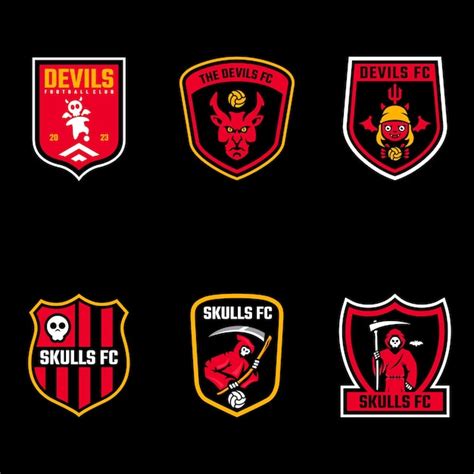 Logotipo De Insignias De Fútbol De Calaveras De Diablo Vector Premium