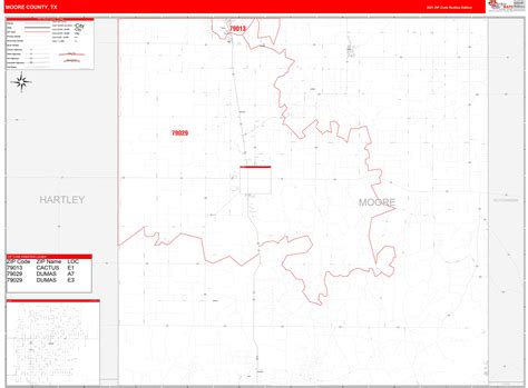 Moore County Tx Zip Code Wall Map Red Line Style By Marketmaps
